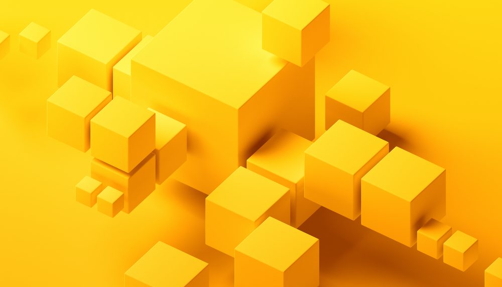 Gelbe Würfel, die die Blockchain symbolisieren