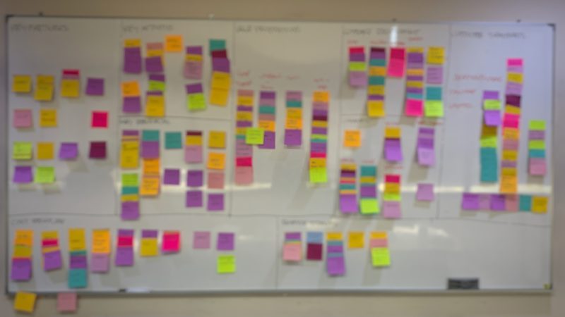 Whiteboard with post Its