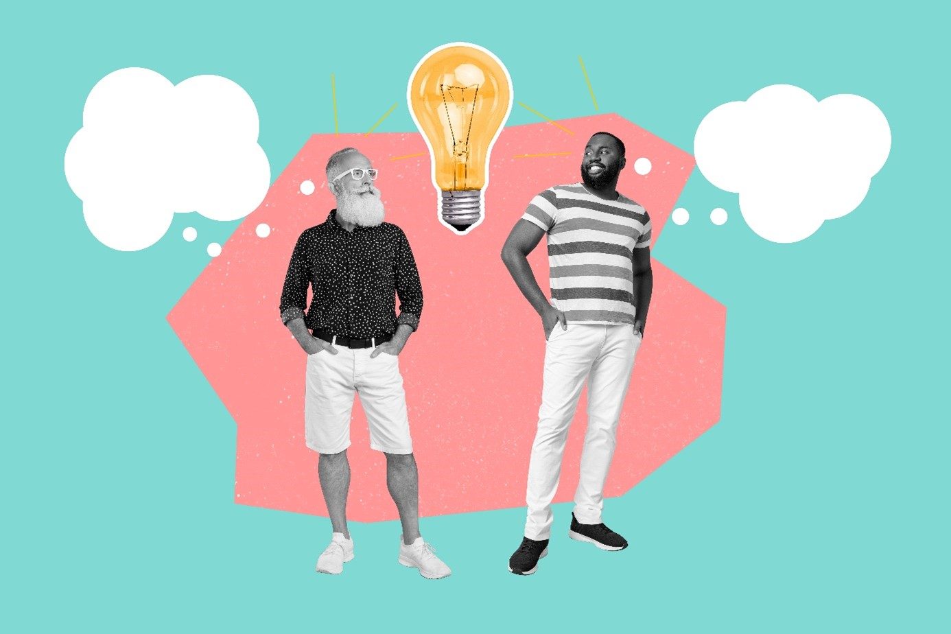 Zwei Männer und eine Glühbirne machen sich Gedanken zu Age Tech Innovationen